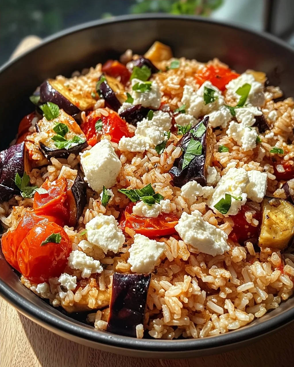 Auberginen-Reispfanne mit Feta