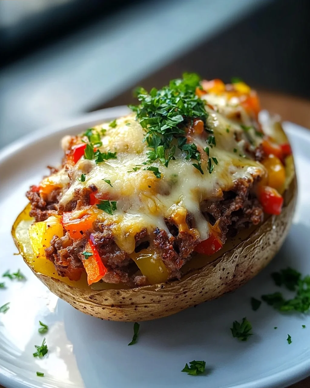 Ofenfrische Kartoffeln mit Hack und Käse