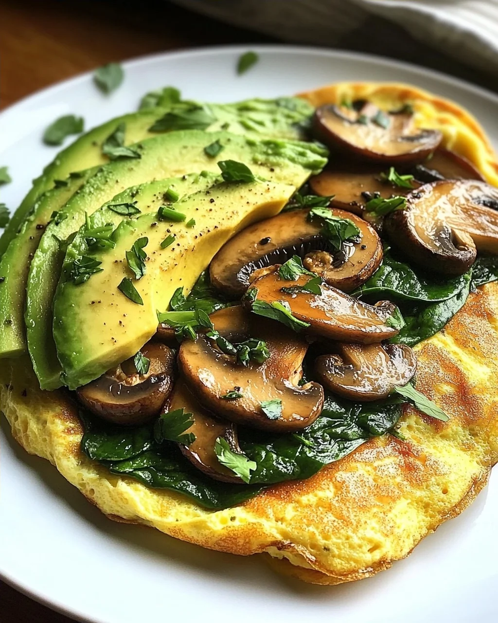 Omelett mit Pilzen, Spinat und Avocado