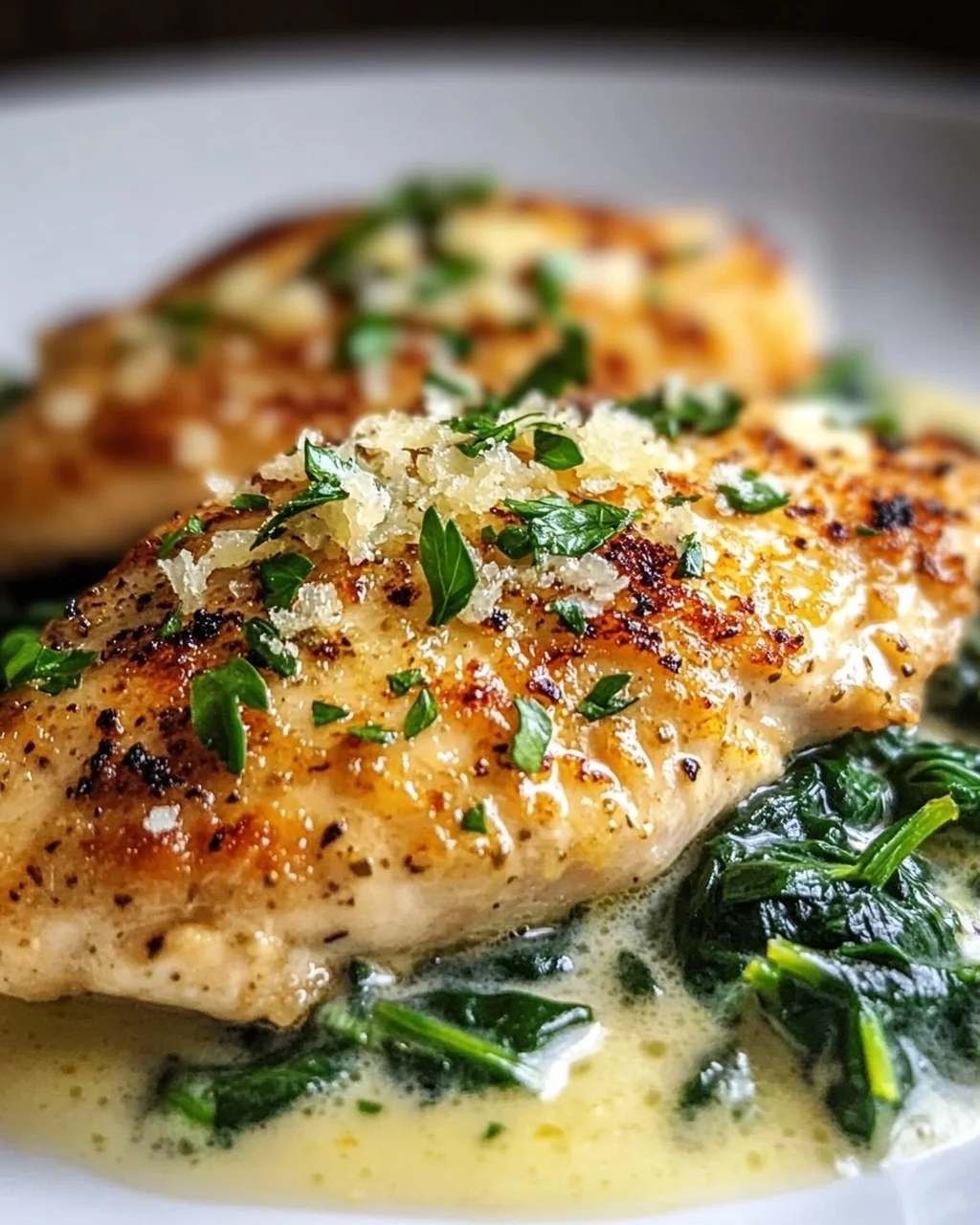 Zitronen-Parmesan Hähnchen mit Spinat