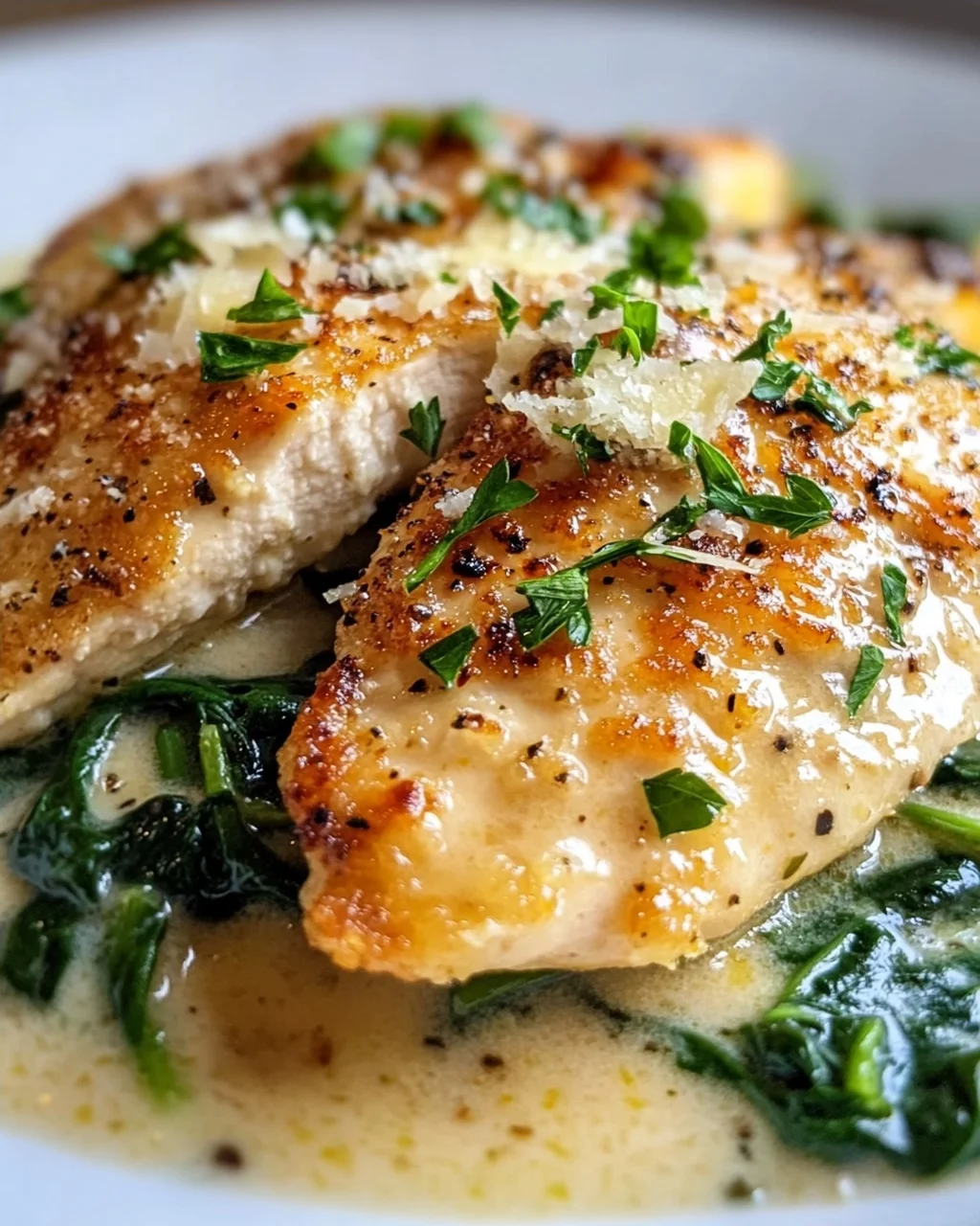 Zitronen-Parmesan Hähnchen mit Spinat