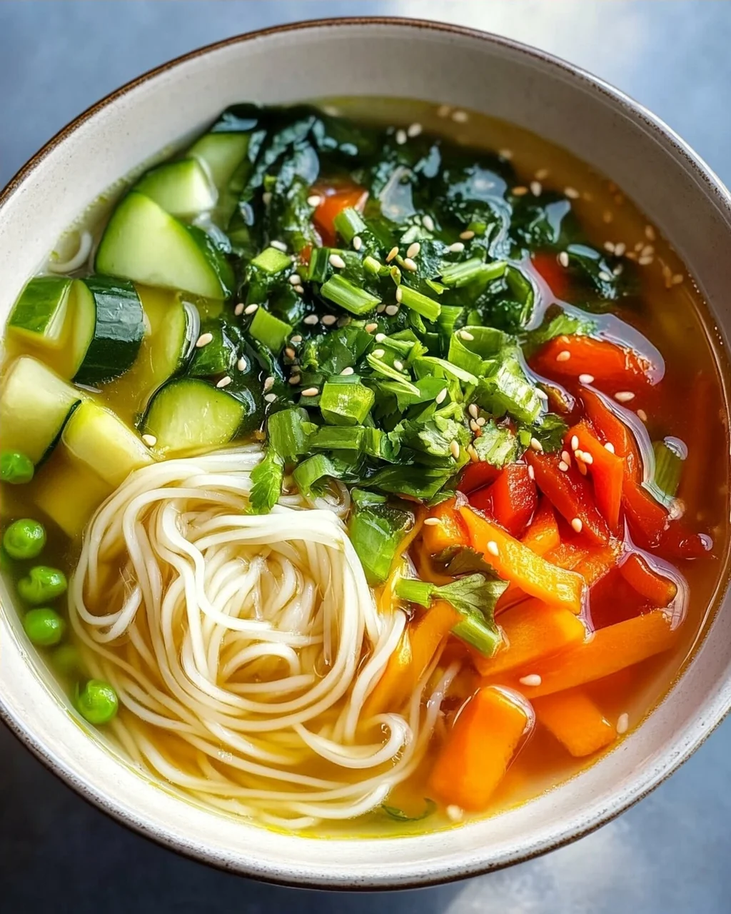 Clear Vegetable Broth with Rice Noodles – Enjoy a Delicious Soup!
