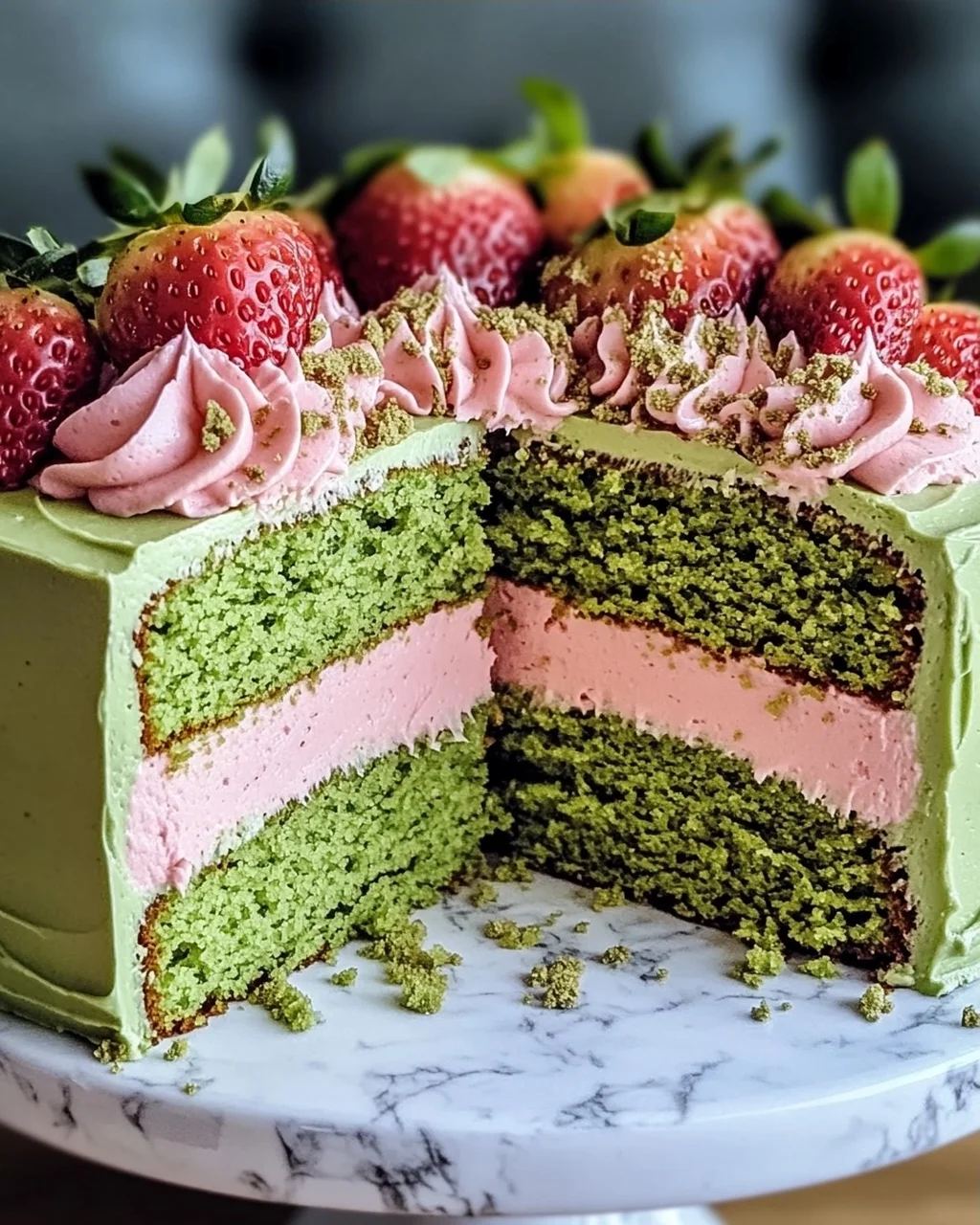 Erdbeer-Matcha-Kuchen für fruchtige Genussmomente