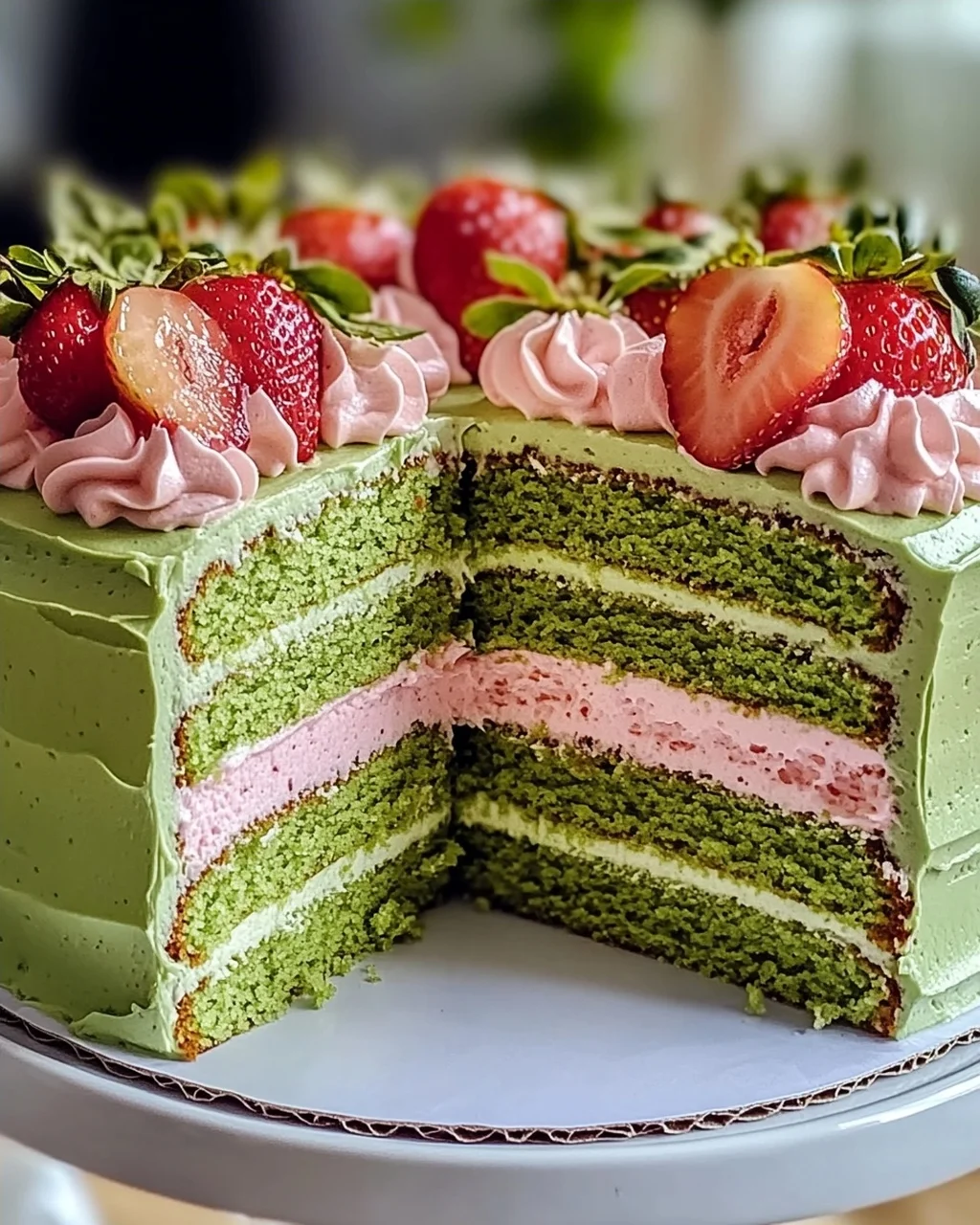 Erdbeer-Matcha-Kuchen für fruchtige Genussmomente