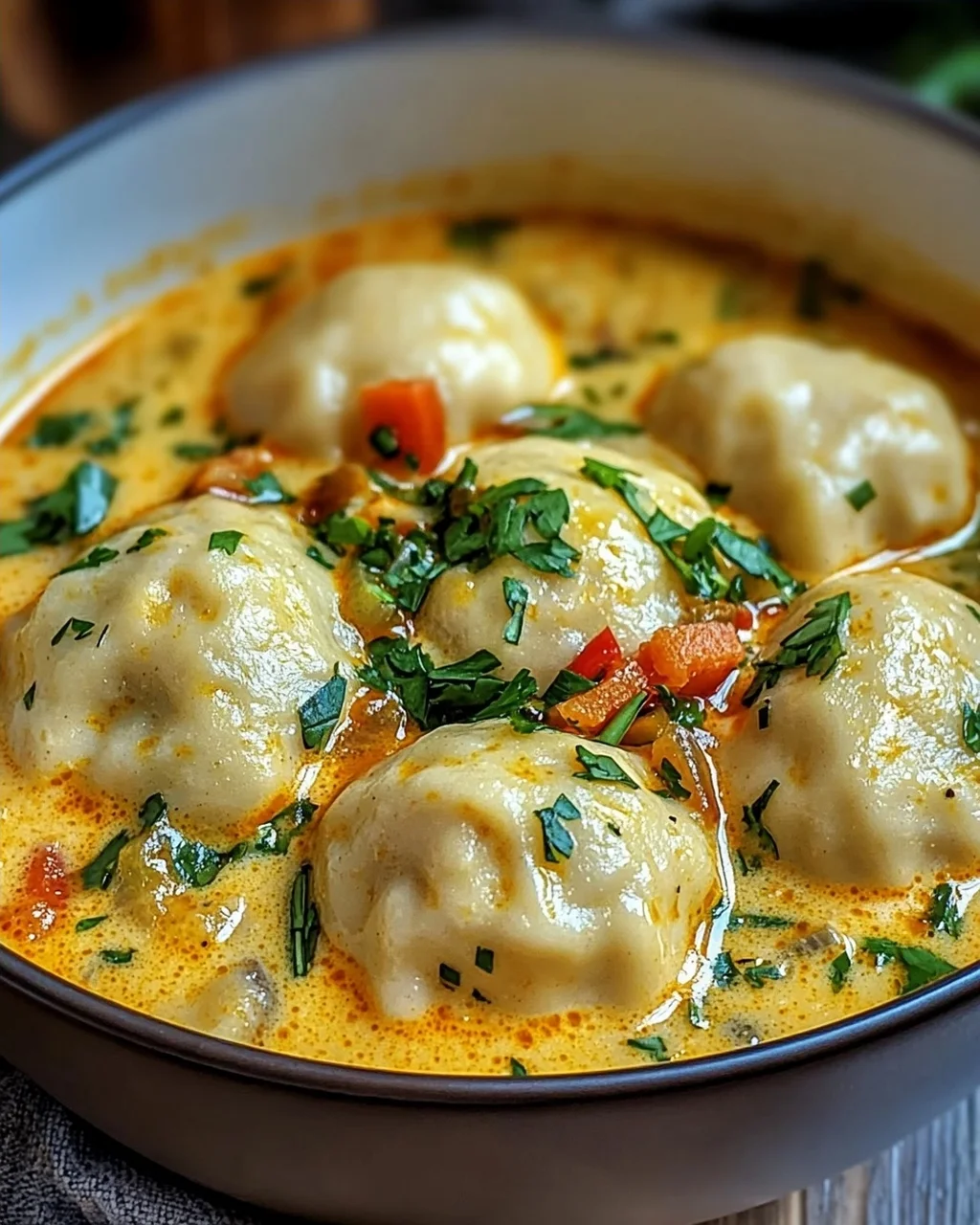 Exotische Kokos Curry Suppe mit Dumplings