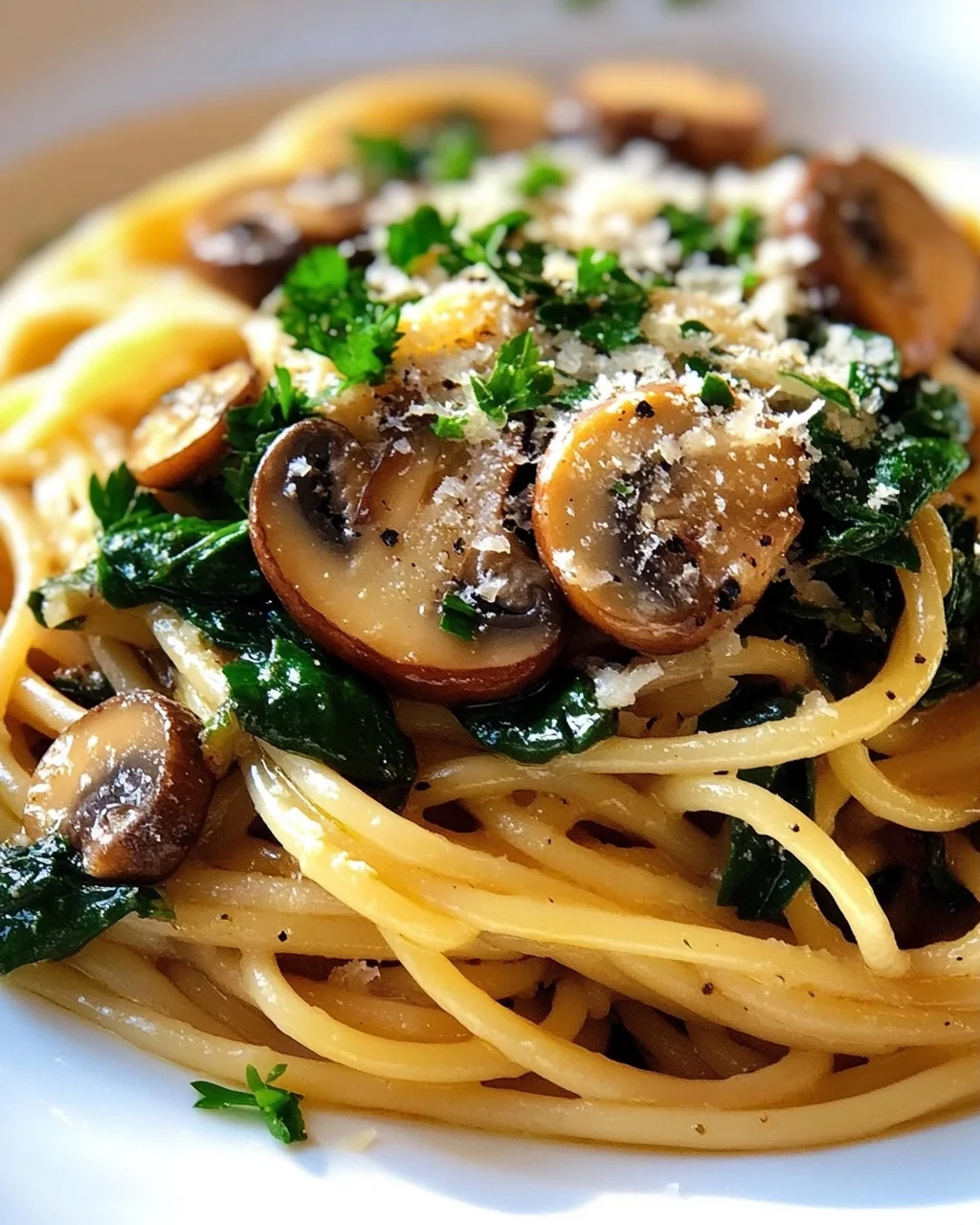 Garlic Mushroom Spinach Linguine with Olive Oil – Simply Delicious!