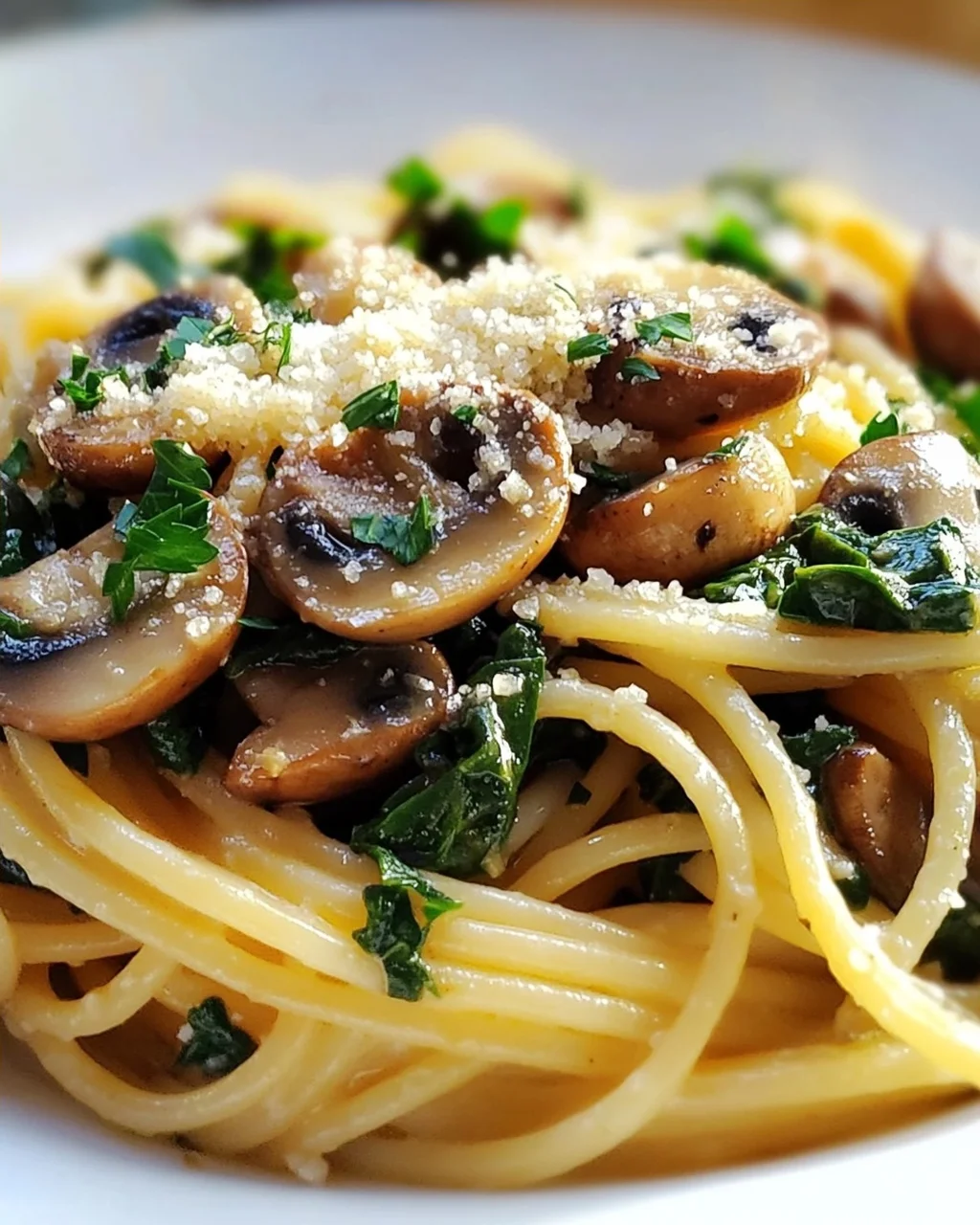 Garlic Mushroom Spinach Linguine with Olive Oil – Simply Delicious!