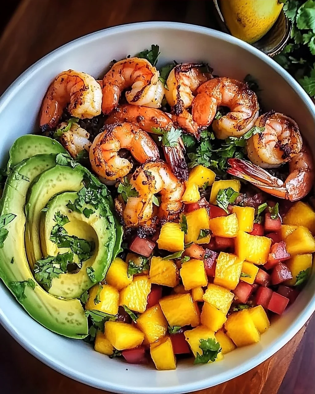 Garnelen- und Avocado-Schalen mit Mangosalsa genießen