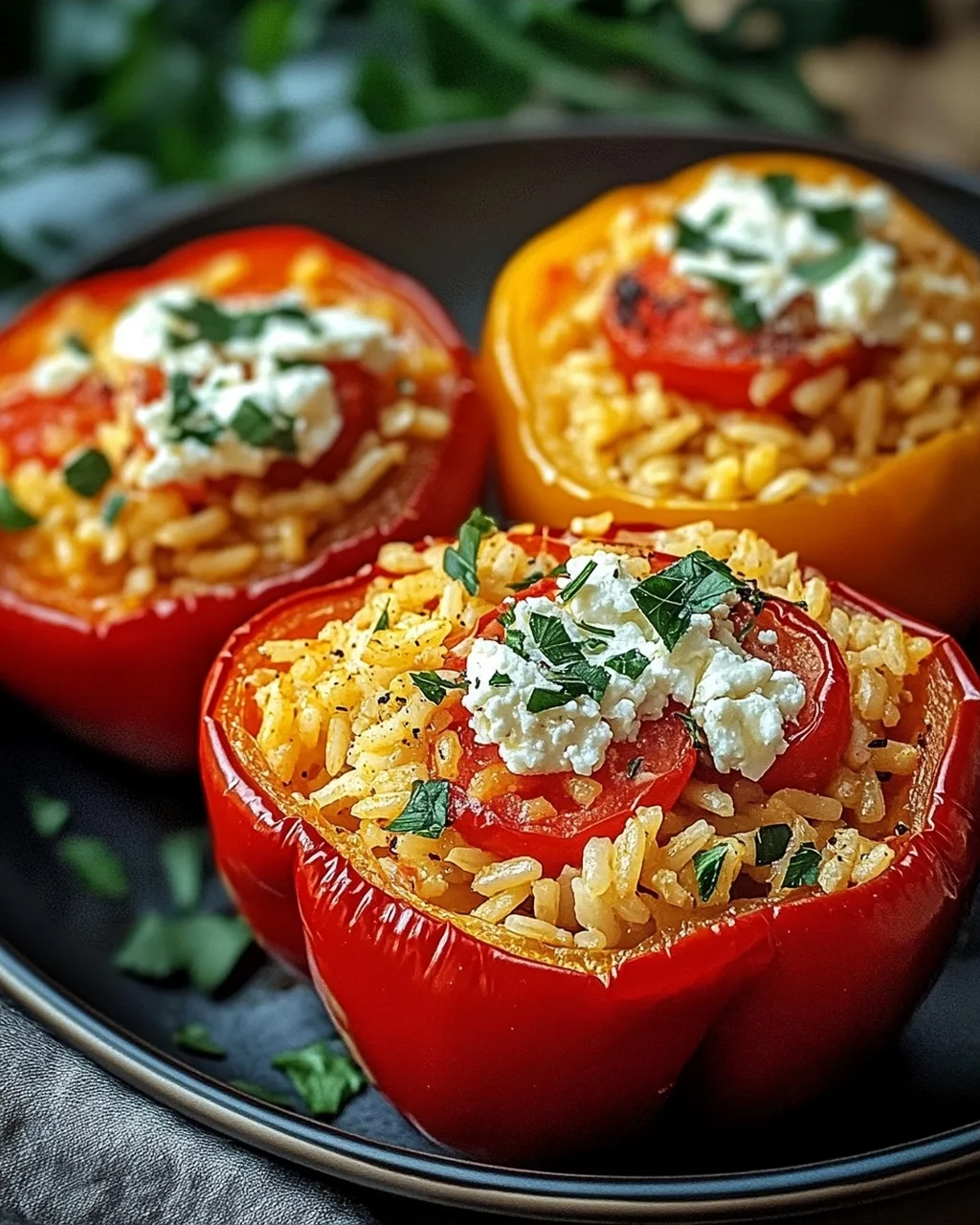 Gefüllte Ofenpaprika mit Reis und Feta