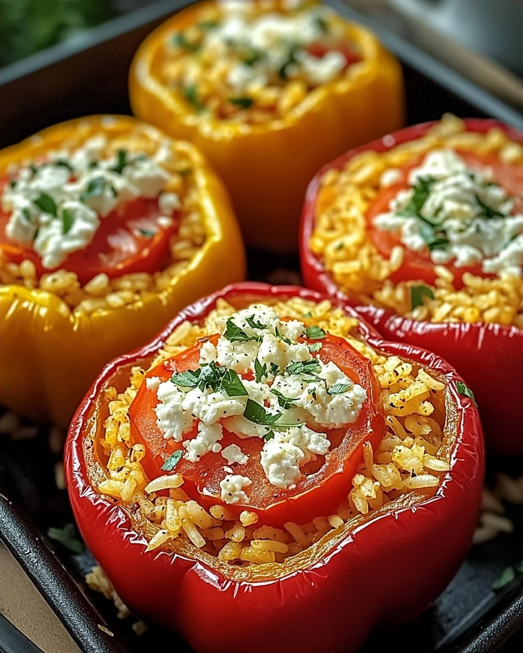 Gefüllte Ofenpaprika mit Reis und Feta