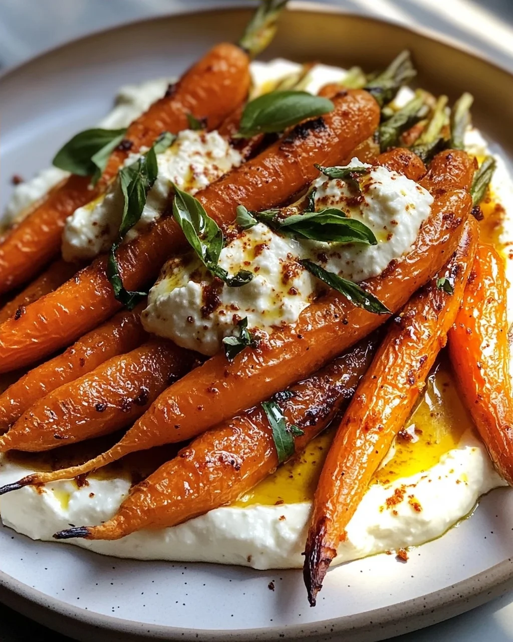 Geröstete Karotten mit geschlagenem Ricotta und Chili-Butter