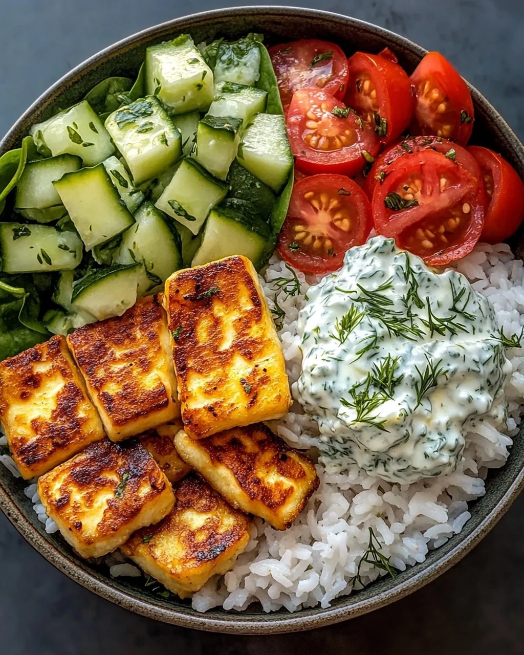 Halloumi Bowl mit Reis und Tzatziki – Lecker und Gesund!