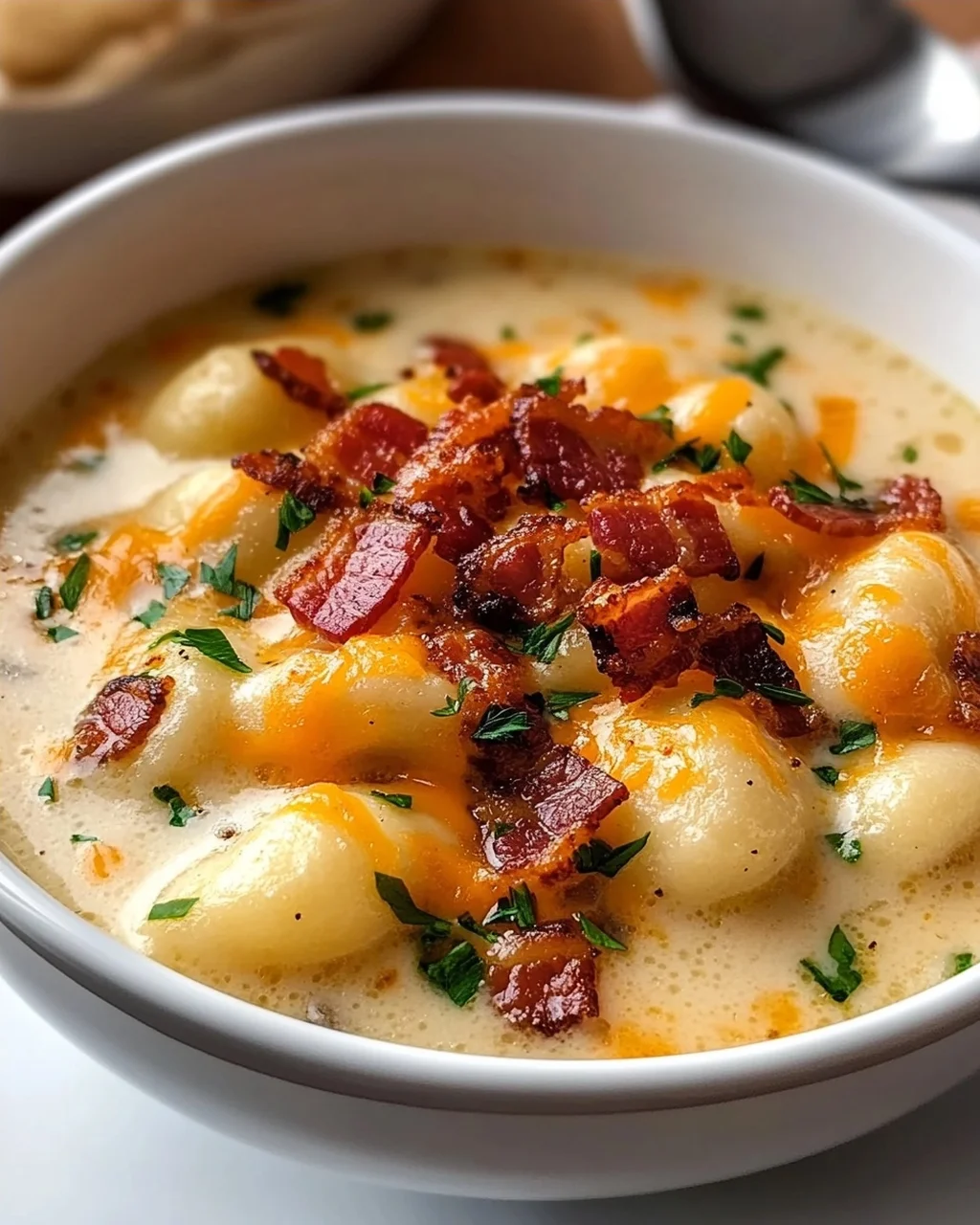 Herzhafte Rindfleisch Bacon Cheddar Gnocchi Suppe: Cremig und Sättigend