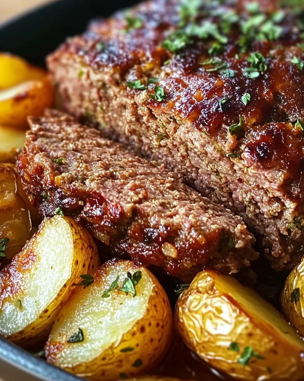 Herzhafter Hackbraten mit Ofenkartoffeln