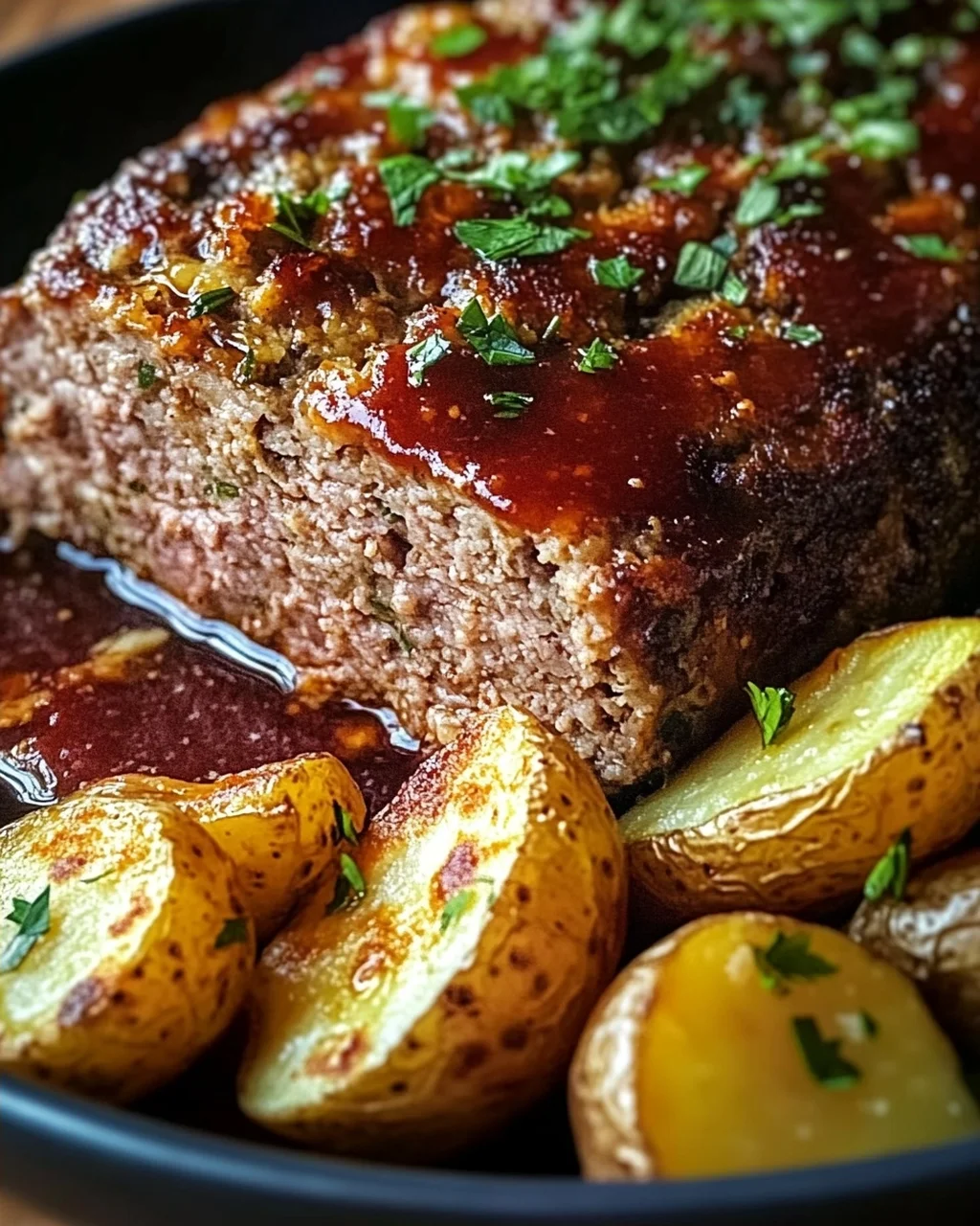 Herzhafter Hackbraten mit Ofenkartoffeln