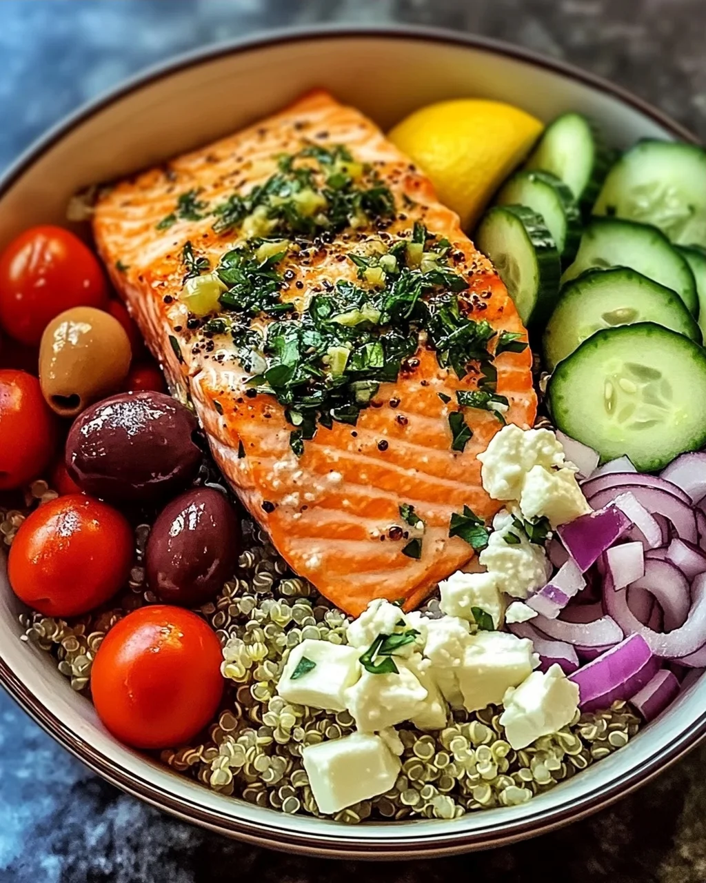 Herzhafter mediterraner Lachs-Bowl in 30 Minuten