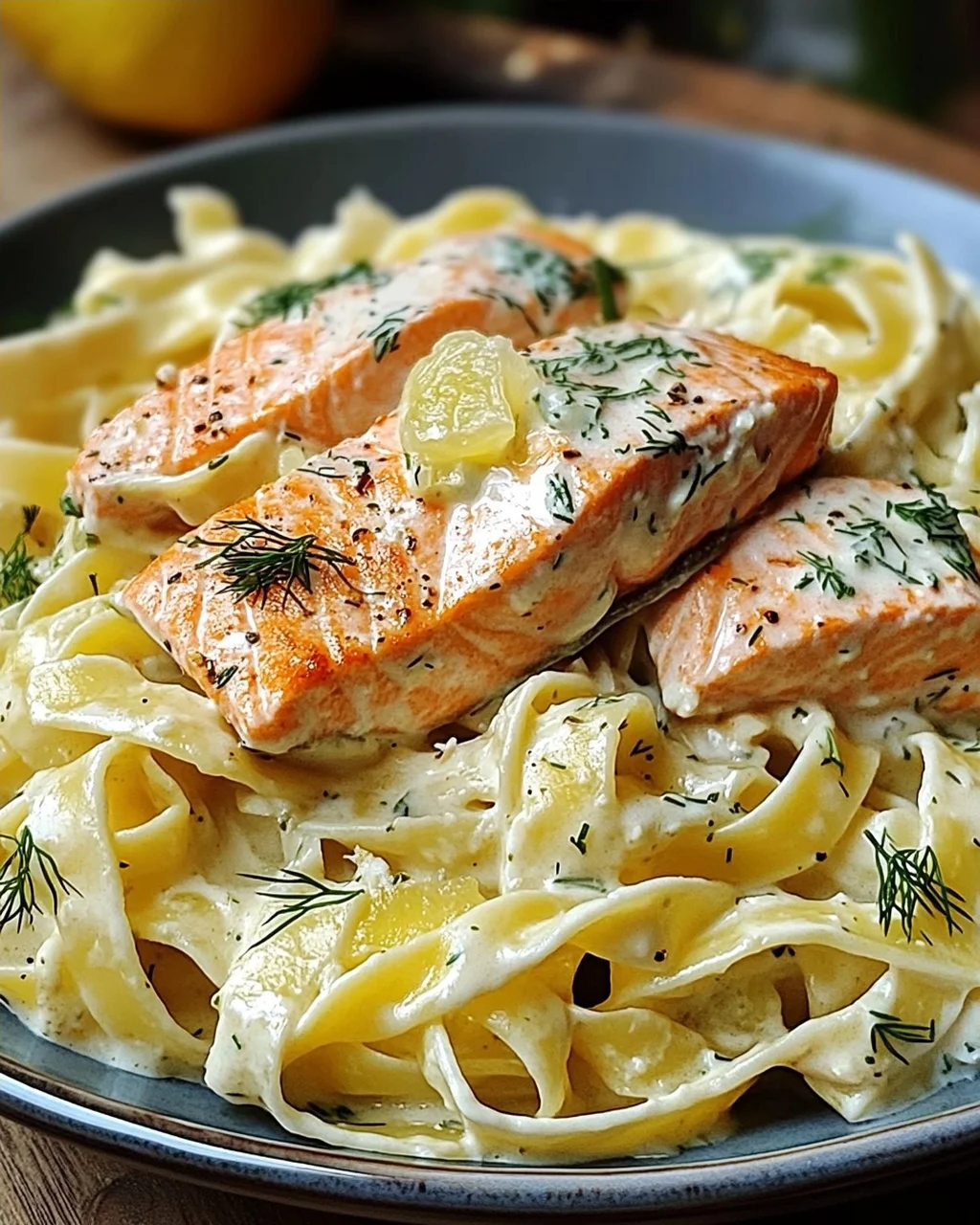 Lachs-Tagliatelle mit cremiger Zitronensoße