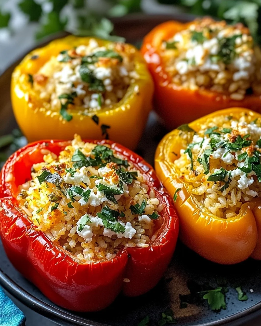 Leckere gefüllte Paprika vegetarisch mit Reis und Feta Rezept