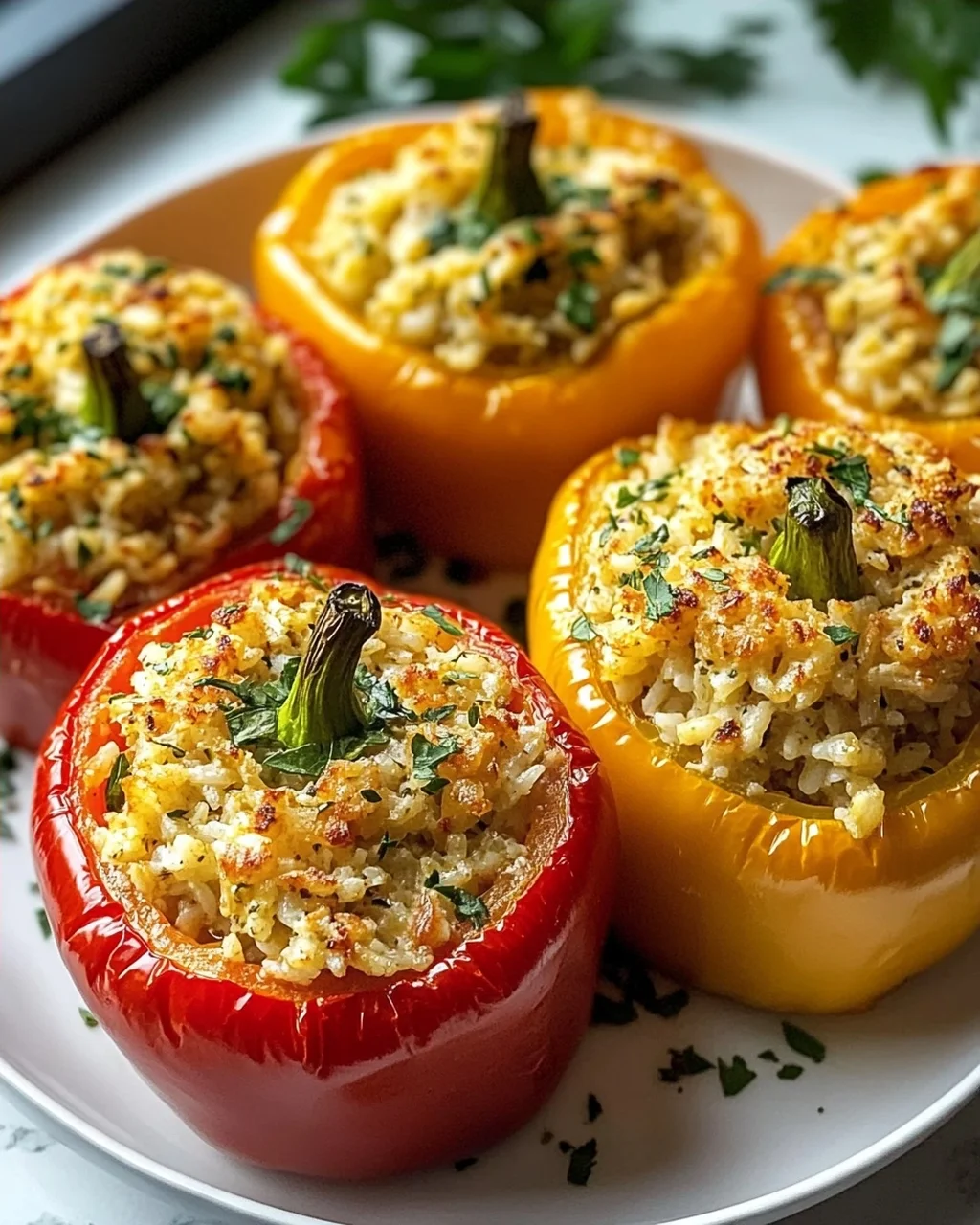 Leckere gefüllte Paprika vegetarisch mit Reis und Feta Rezept