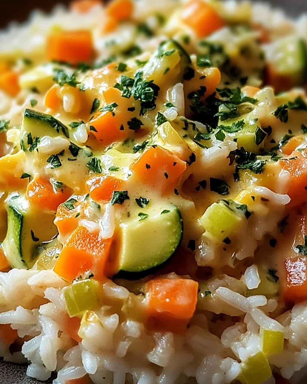 Reis mit Gemüse-Frischkäse-Sauce