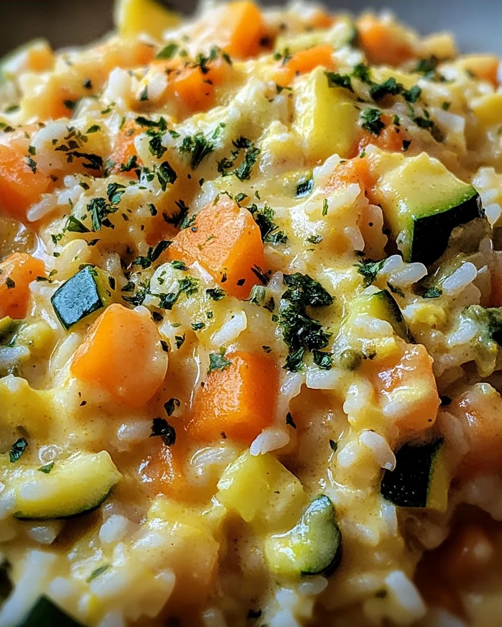 Reis mit Gemüse-Frischkäse-Sauce