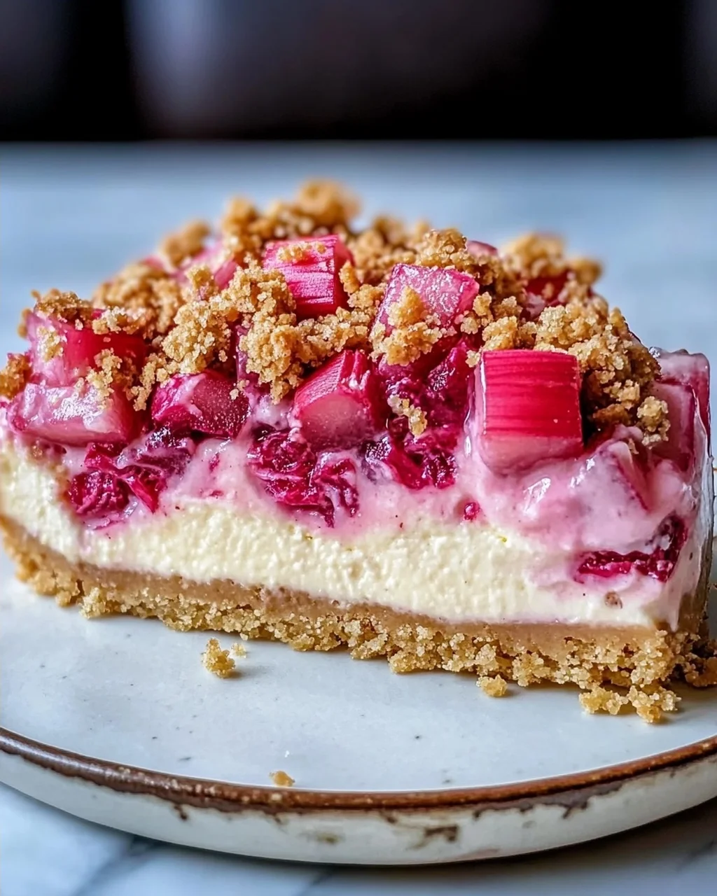 Rhabarber-Cheesecake mit Streuseln ganz einfach selber machen