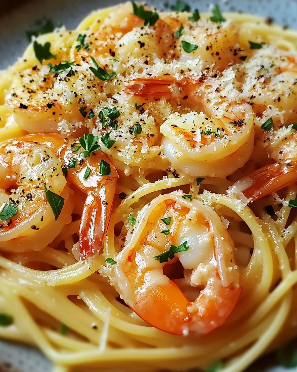 Spaghetti mit Garnelen in Knoblauch-Sahnesauce