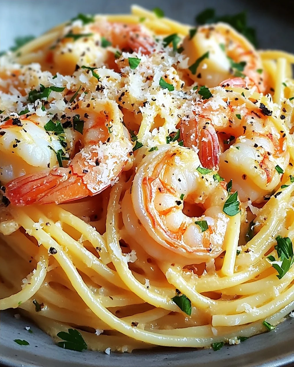 Spaghetti mit Garnelen in Knoblauch-Sahnesauce