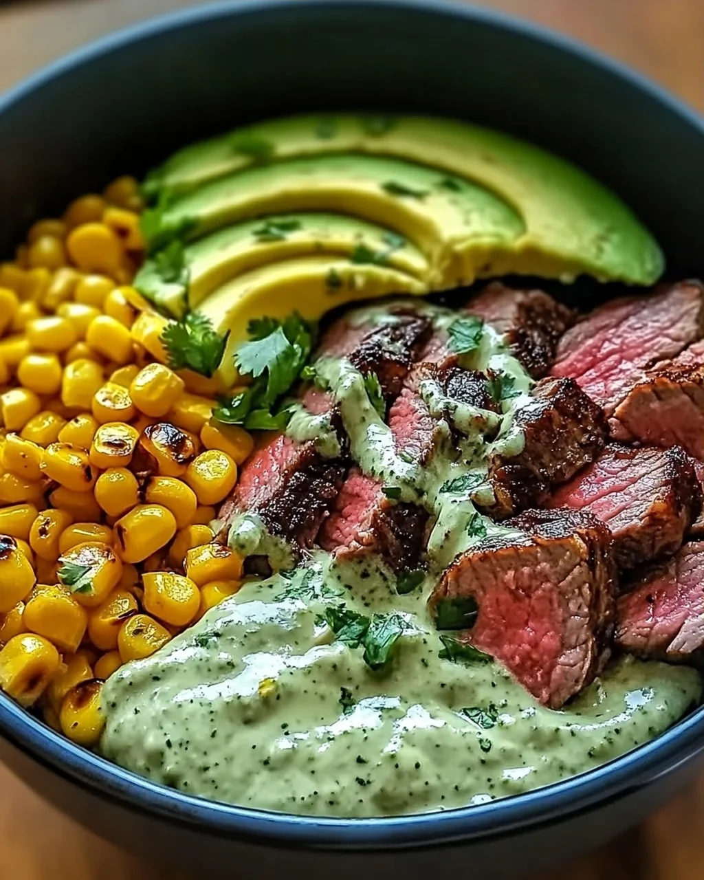 Steak, Avocado und geröstete Mais-Schüssel leicht gemacht