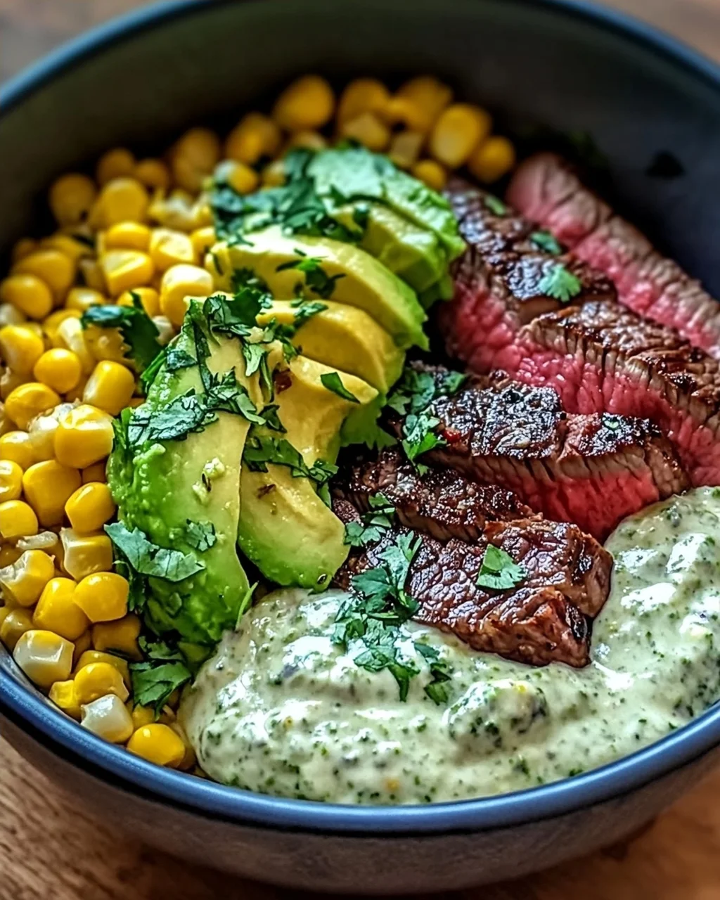 Steak, Avocado und geröstete Mais-Schüssel leicht gemacht
