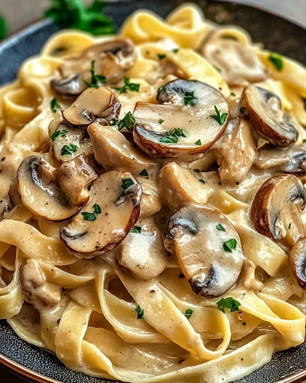 Tagliatelle mit Pilzen und Huhn in Sahnesoße