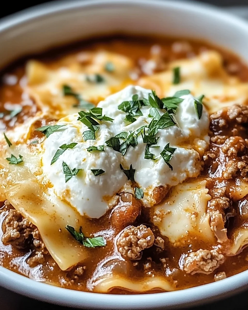 Topf Lasagne Suppe für Genuss an kalten Tagen