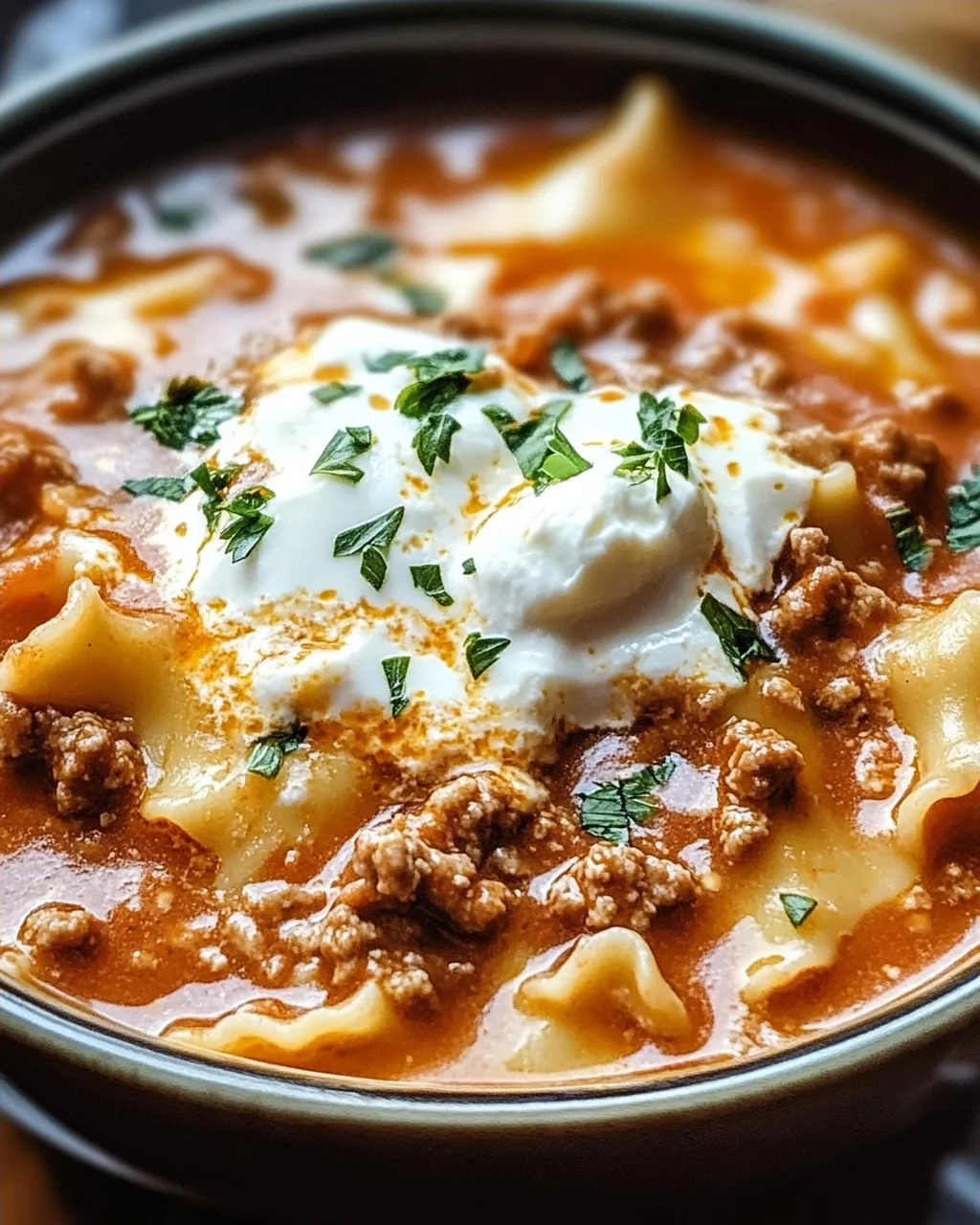 Topf Lasagne Suppe für Genuss an kalten Tagen
