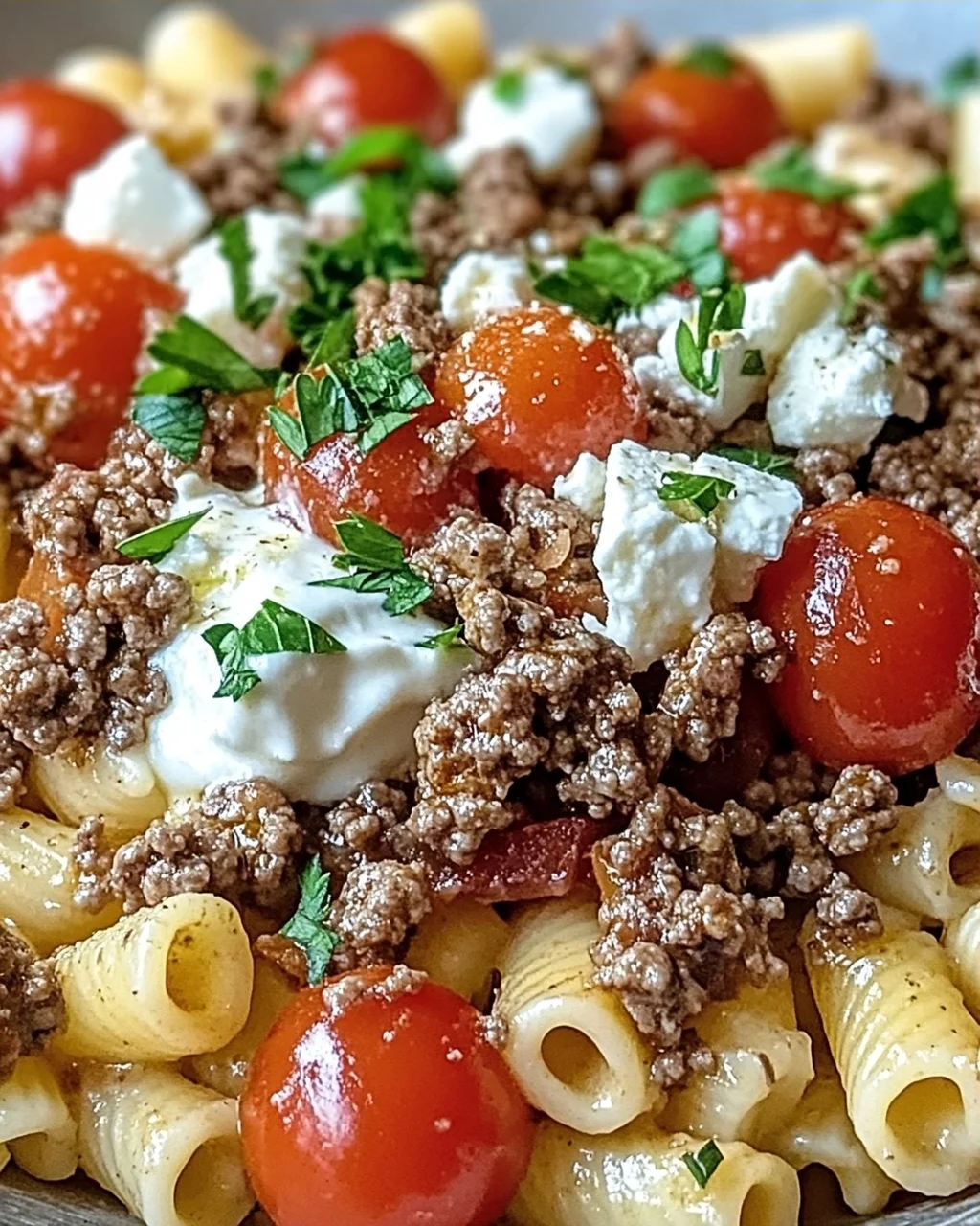 Türkische Pasta mit Knoblauchjoghurt und Hack