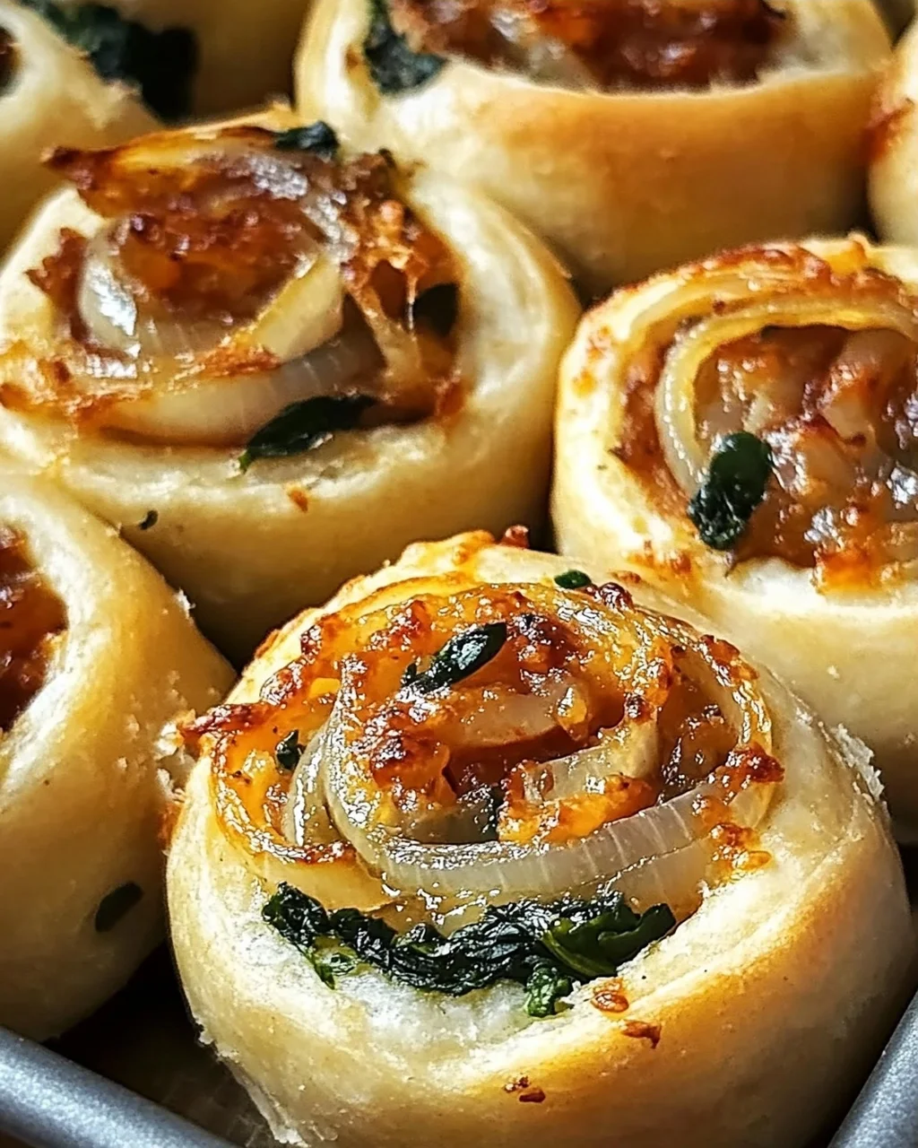 Vegane Pizza Rolls mit Karamellzwiebel & Spinat
