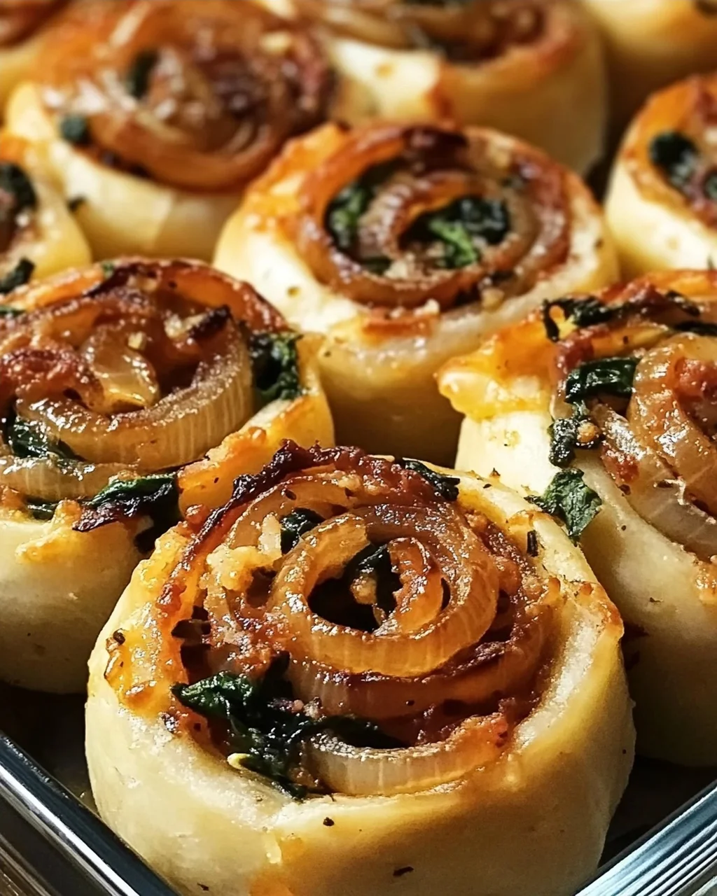 Vegane Pizza Rolls mit Karamellzwiebel & Spinat