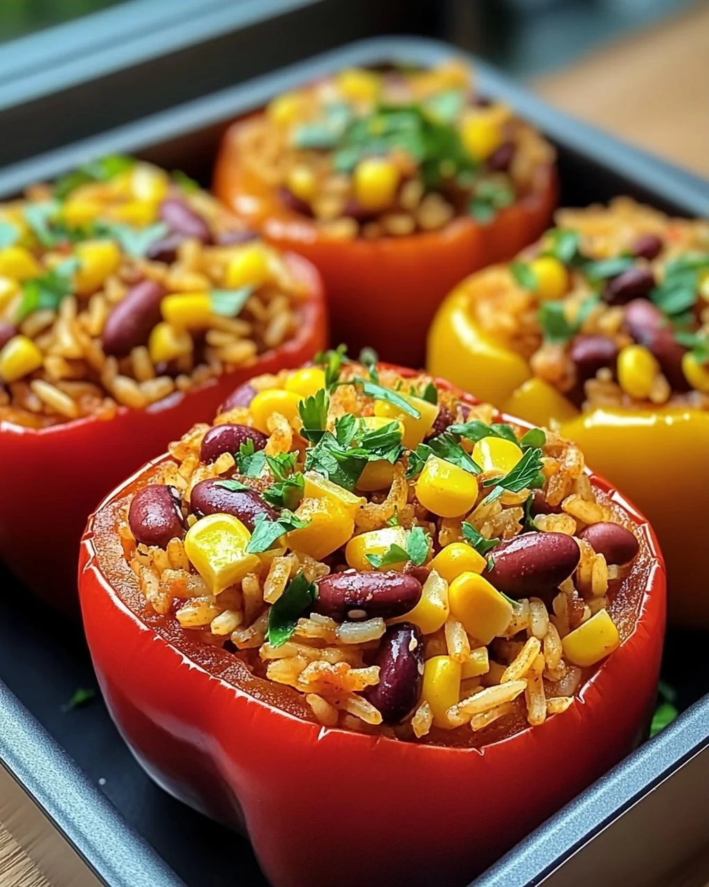 Vegetarische gefüllte Paprika mit Reis leicht gemacht