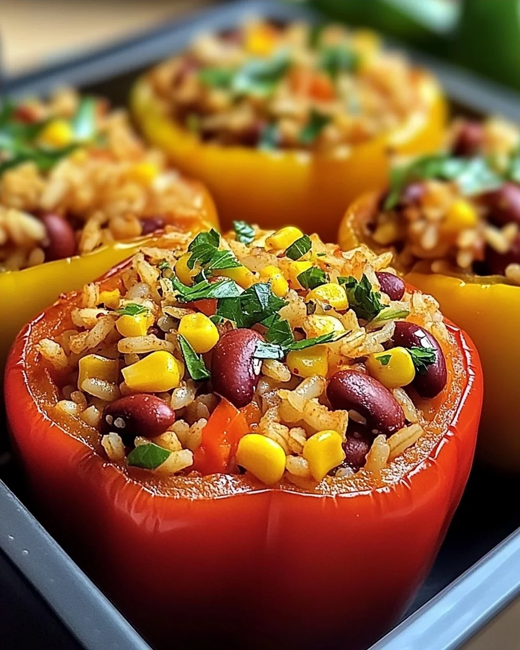 Vegetarische gefüllte Paprika mit Reis leicht gemacht