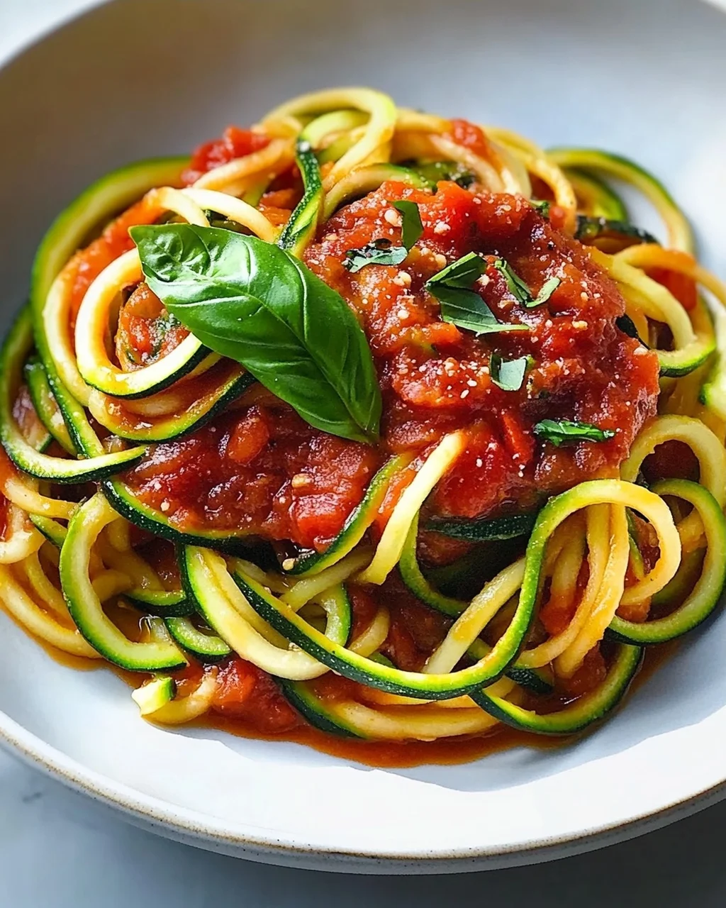 Zucchini Nudeln mit Tomaten-Basilikum Sauce – Gesund & Lecker!