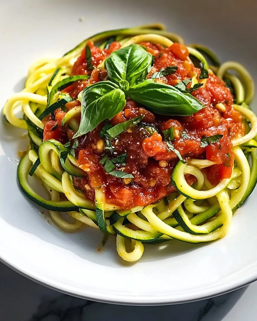Zucchini Nudeln mit Tomaten-Basilikum Sauce – Gesund & Lecker!